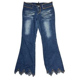 Vintage Sebo Paris Jeans Y2K Flare Denim with Zigzag Hem Size 11/12